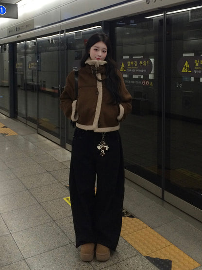 ムートンタッチバックルコート