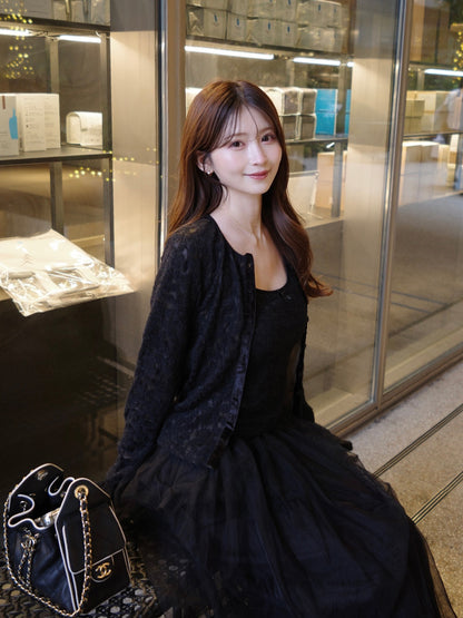 ストレッチレースカーディガンキャミセット