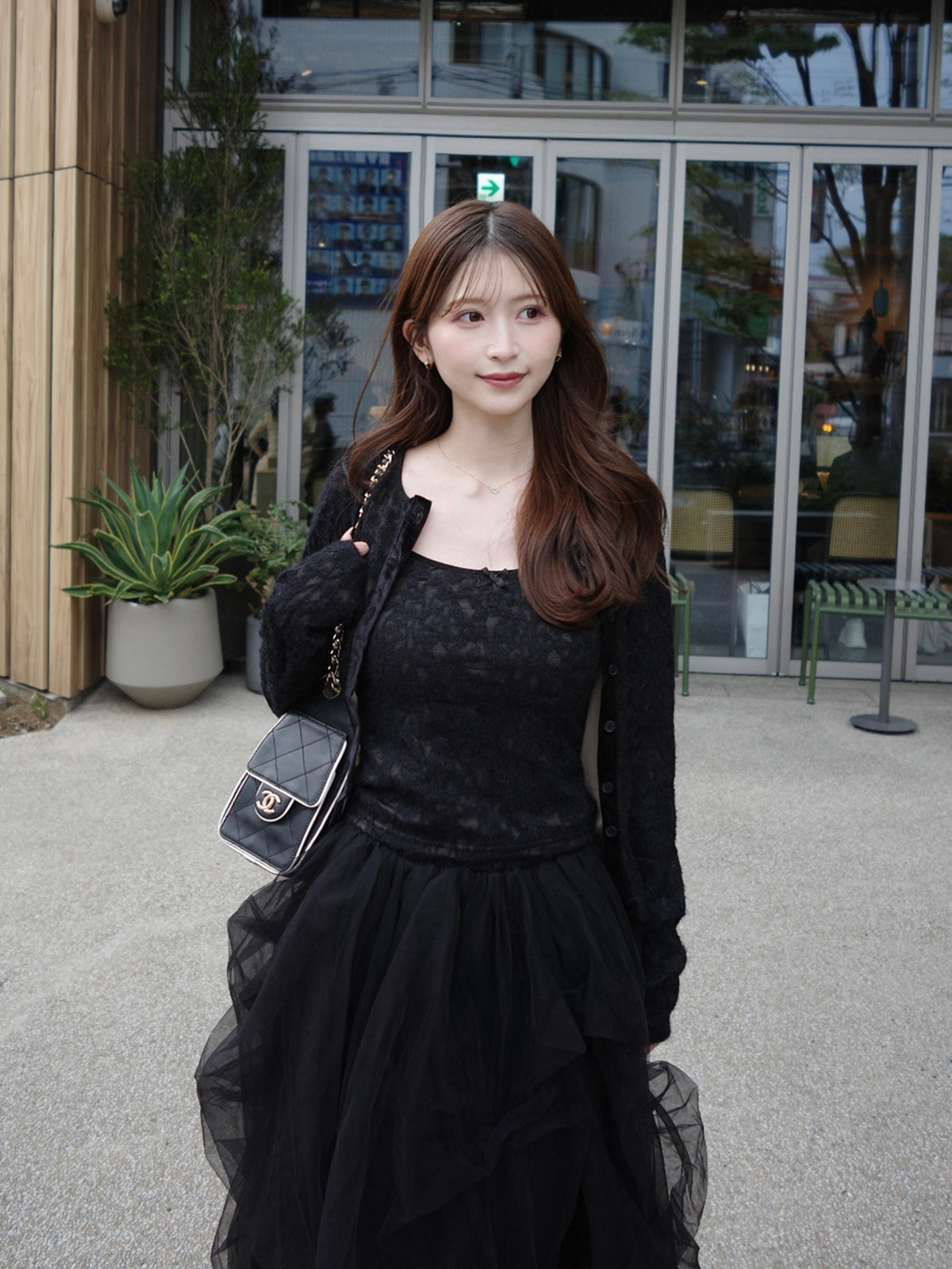 ストレッチレースカーディガンキャミセット