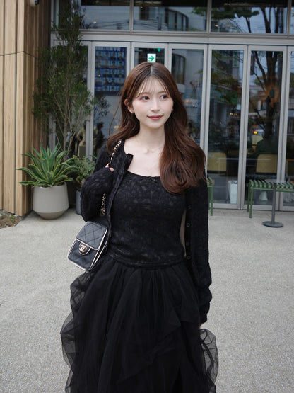 ストレッチレースカーディガンキャミセット