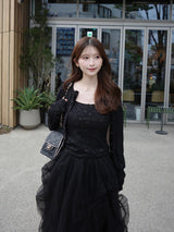 ストレッチレースカーディガンキャミセット - ブラック