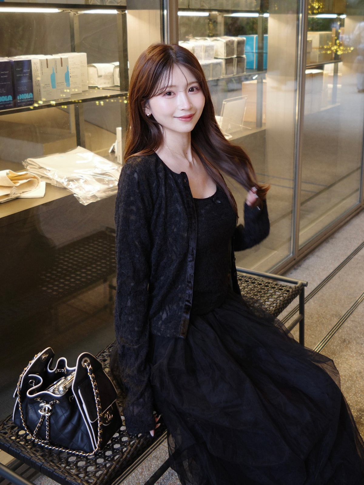 ストレッチレースカーディガンキャミセット