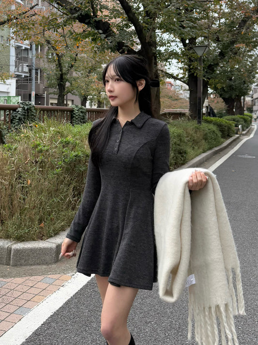 A-line flare knit mini dress