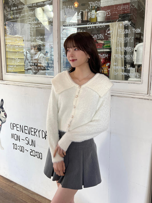 Sailor collar shaggy knit cardigan