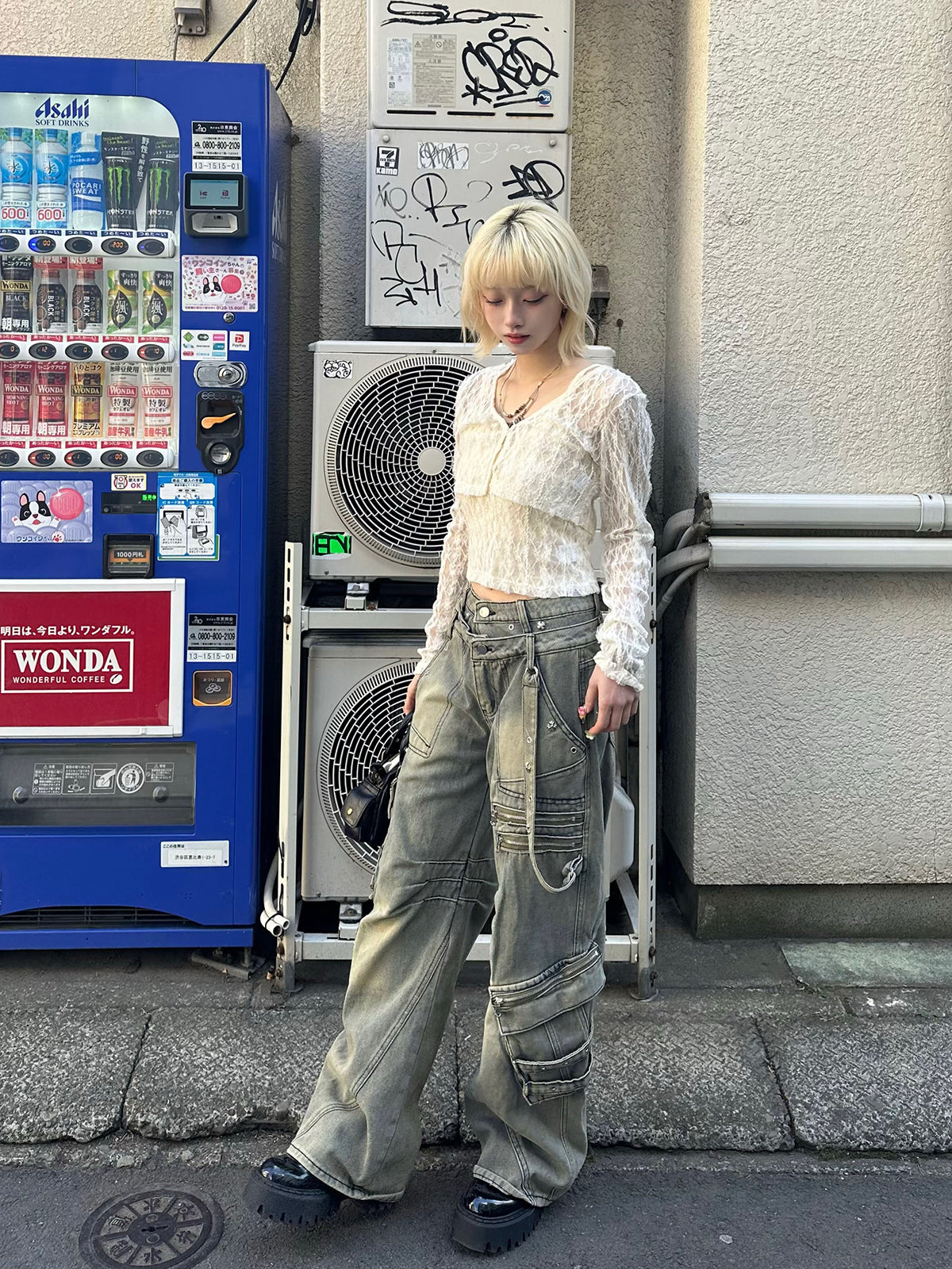 2/27★Photo Double Waist Pocket Work Denim Pants