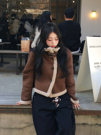 ムートンタッチバックルコート