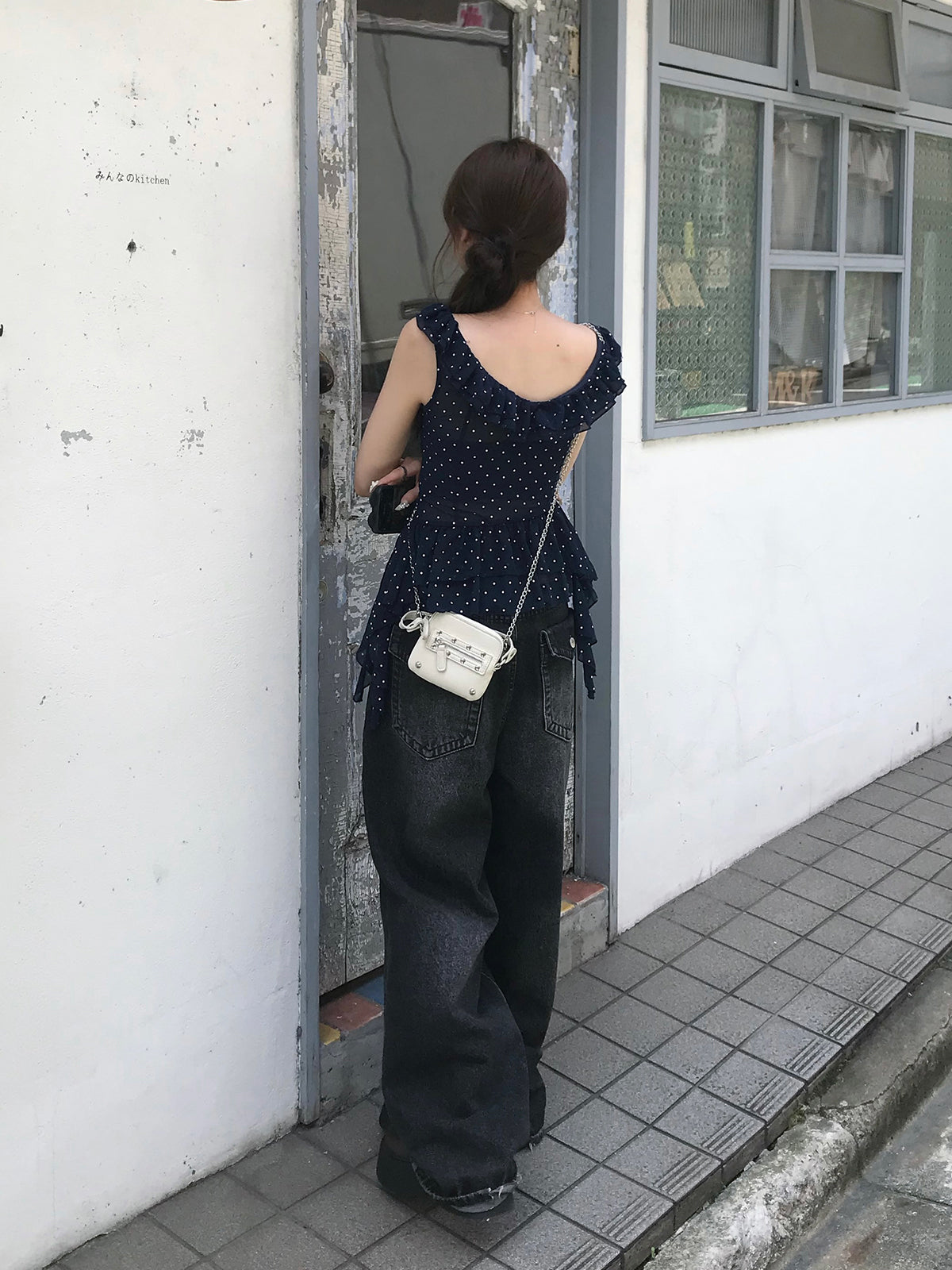 フリルギャザードットアシメブラウス