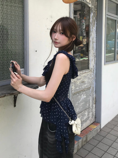 フリルギャザードットアシメブラウス