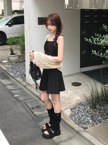 ドットデニムカラーミニキャミワンピース