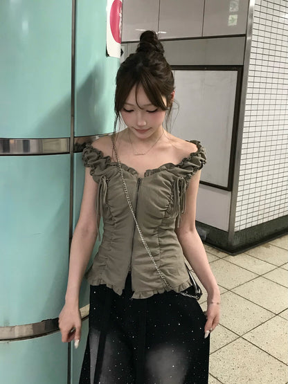 フリルギャザーダブルジップカットソー