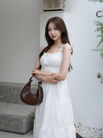 シャーリングティアードロングワンピース