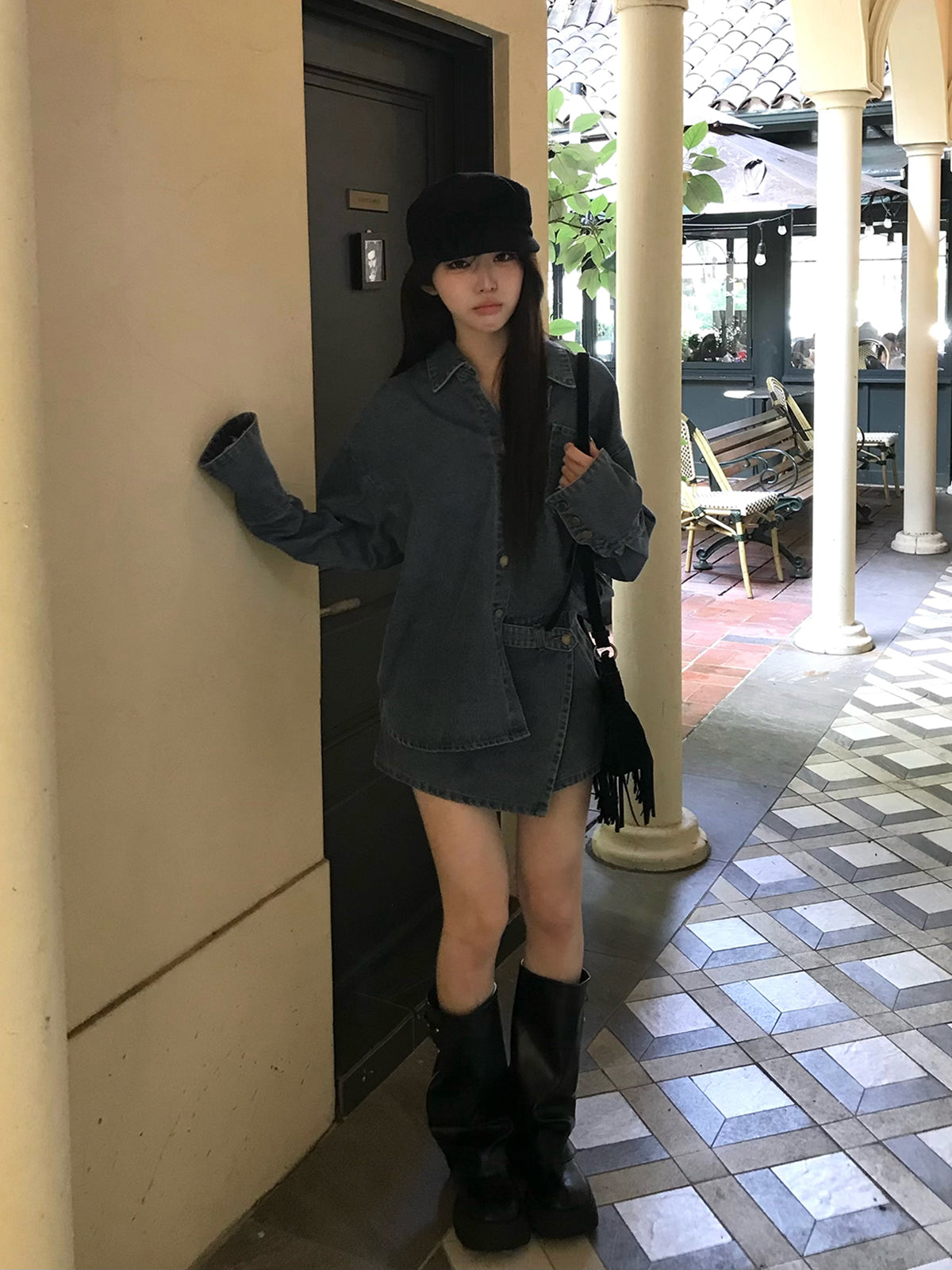 デニムラップショートパンツセットアップ