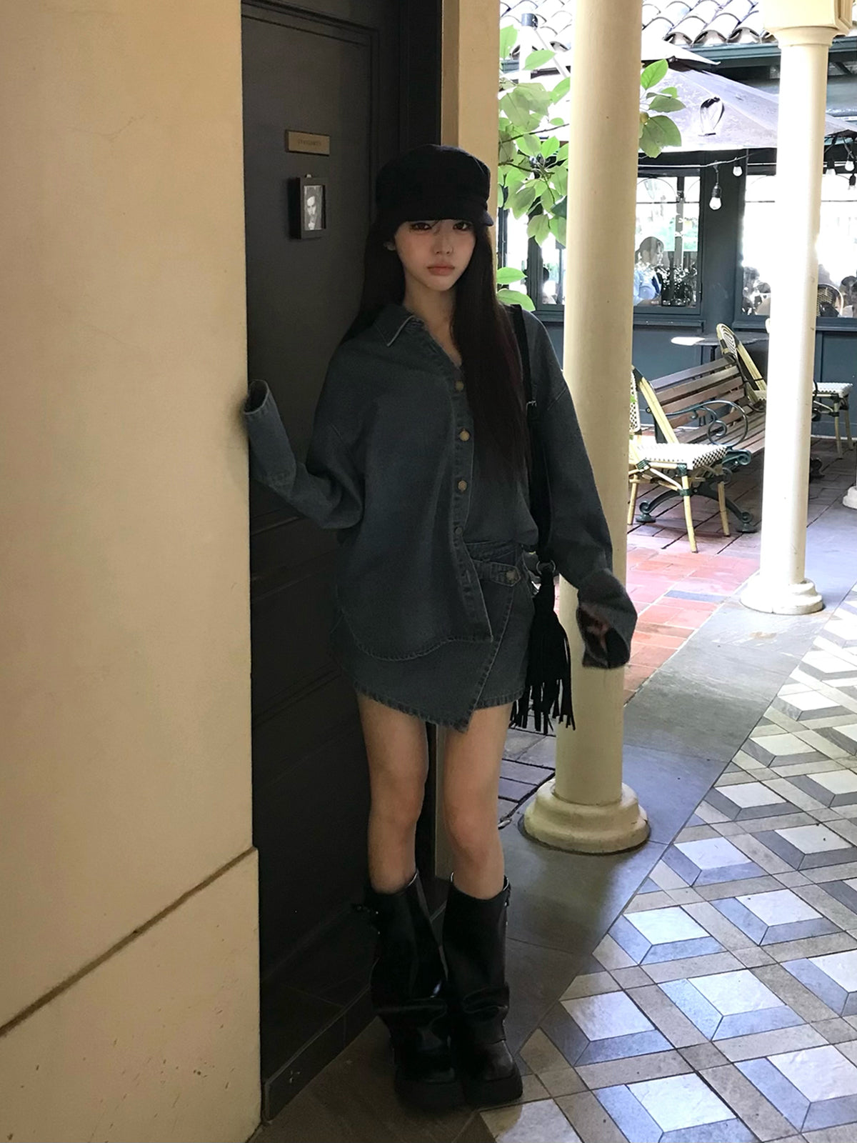 デニムラップショートパンツセットアップ