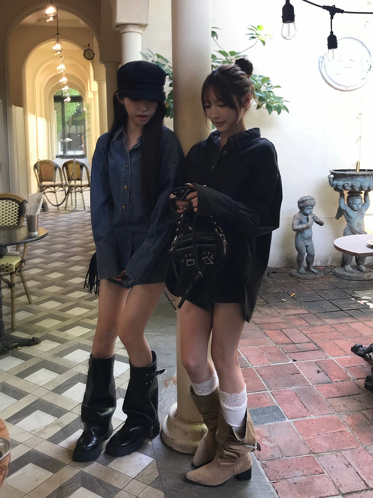 デニムラップショートパンツセットアップ