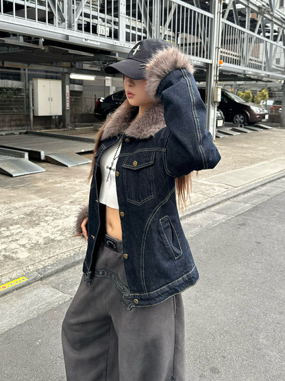 ファーライクカラーデニムジャケット