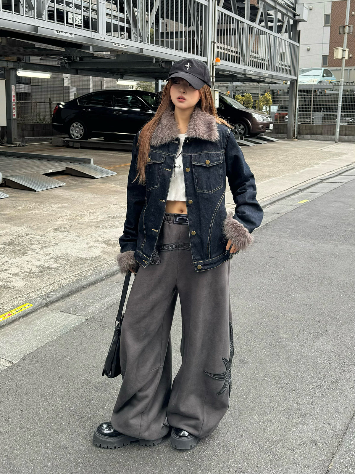 ファーライクカラーデニムジャケット