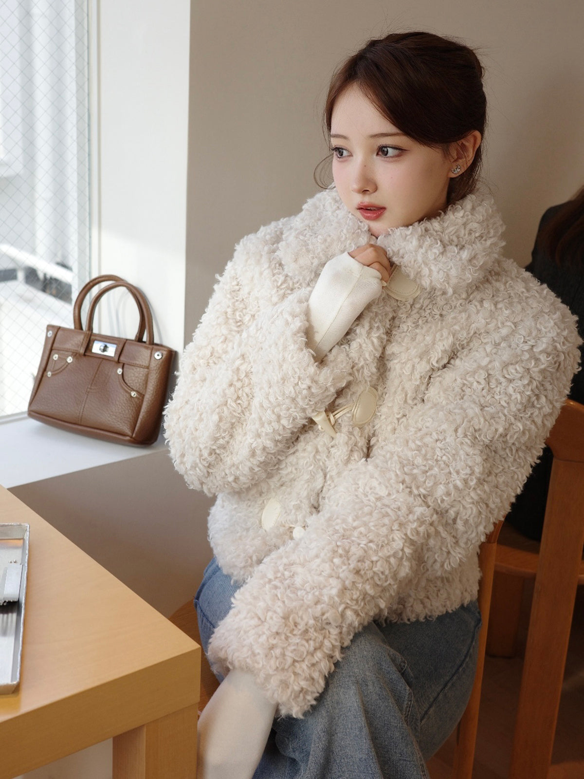 Poodle fur touch duffle coat
