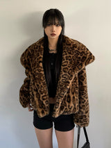 Leopard fur touch coat - beige