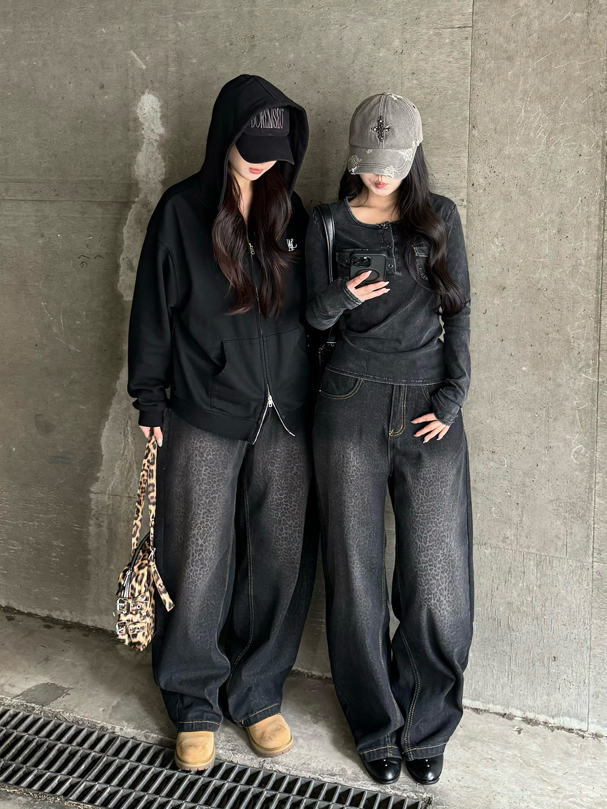 レオパードウォッシュカーブデニムパンツ