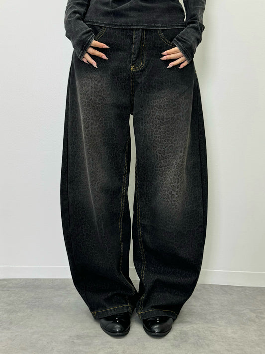 レオパードウォッシュカーブデニムパンツ