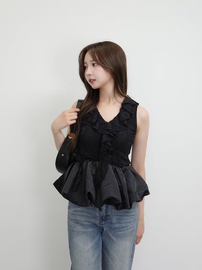 レースバルーンペプラムブラウス