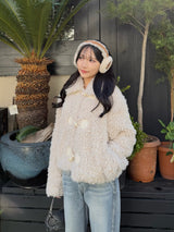 Poodle fur touch duffle coat - white