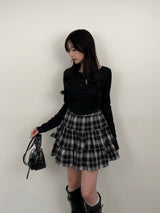 Check Frill Mini Skirt - Black