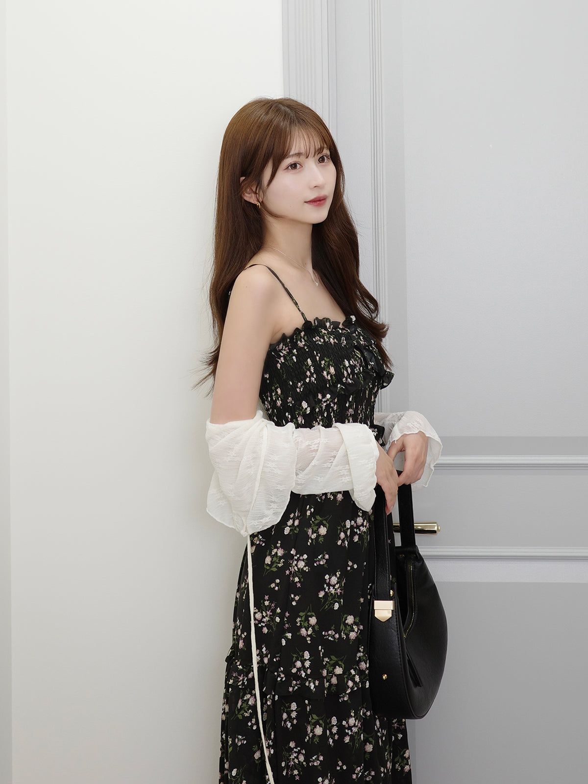 スリットフラワーキャミワンピース