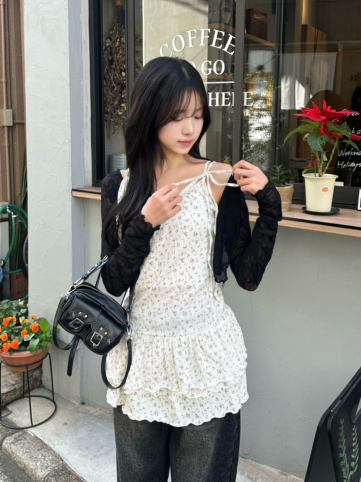 ショルダーリボンティアードキャミワンピース