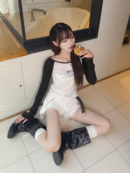 ラグランスリーブロゴシアーカットソー