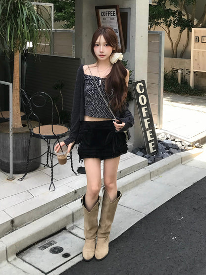 シャギーフリルニットショートパンツ