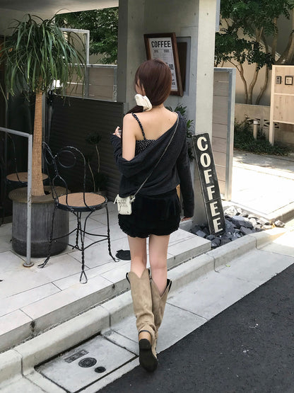 シャギーフリルニットショートパンツ