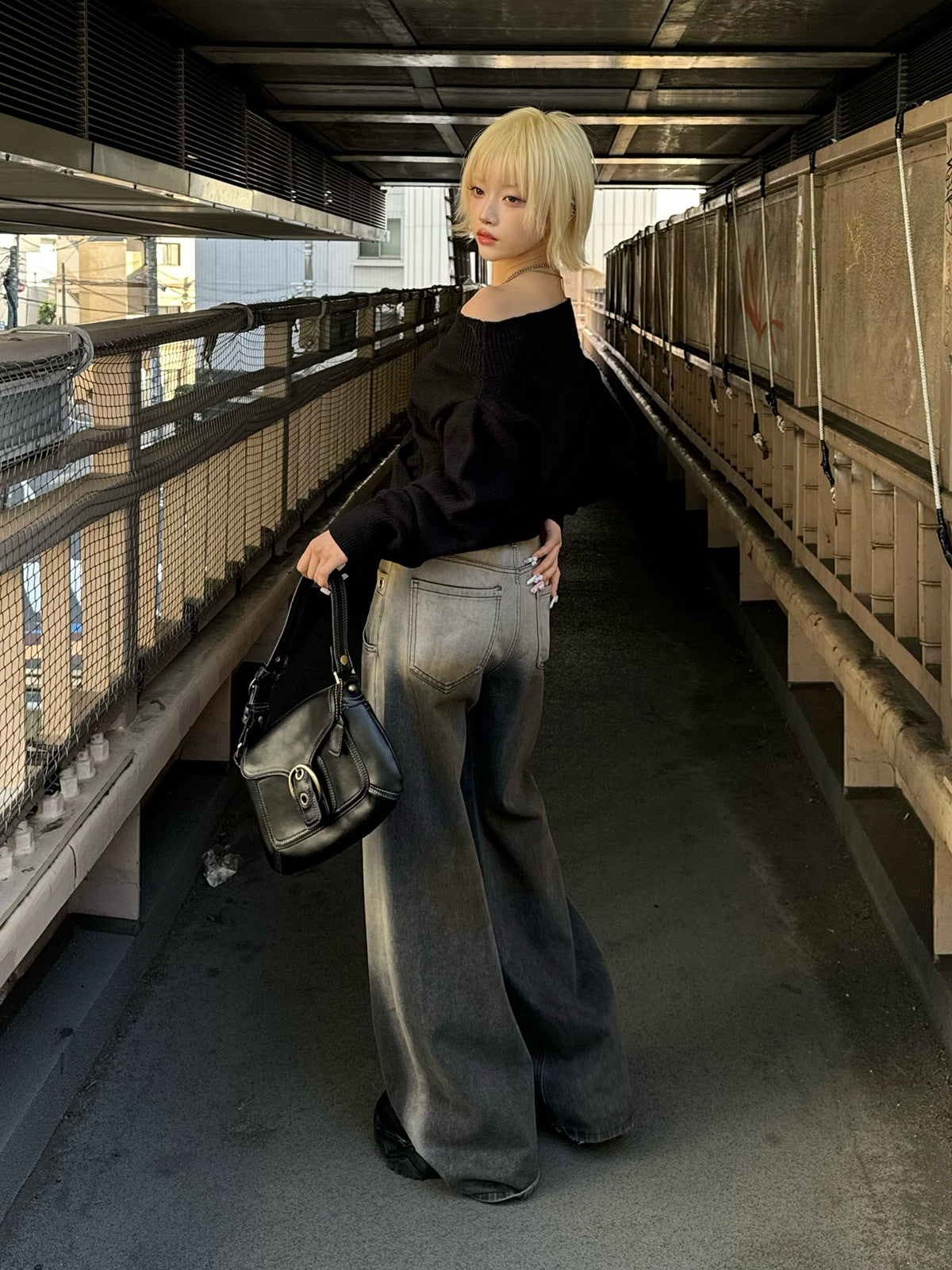 Brown Wash Ring Denim Pants