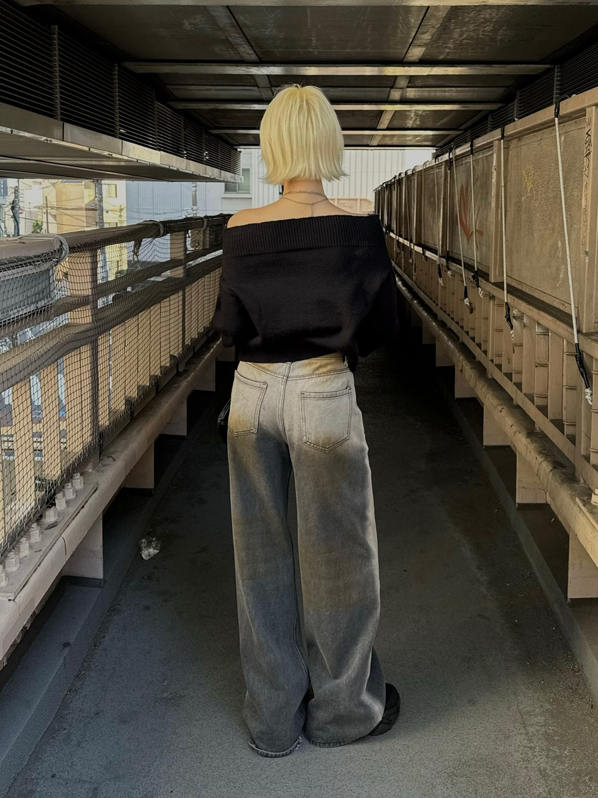Brown Wash Ring Denim Pants