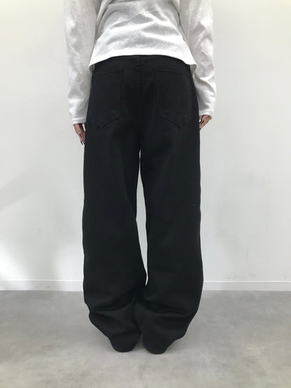 フリンジワイドブラックデニムパンツ