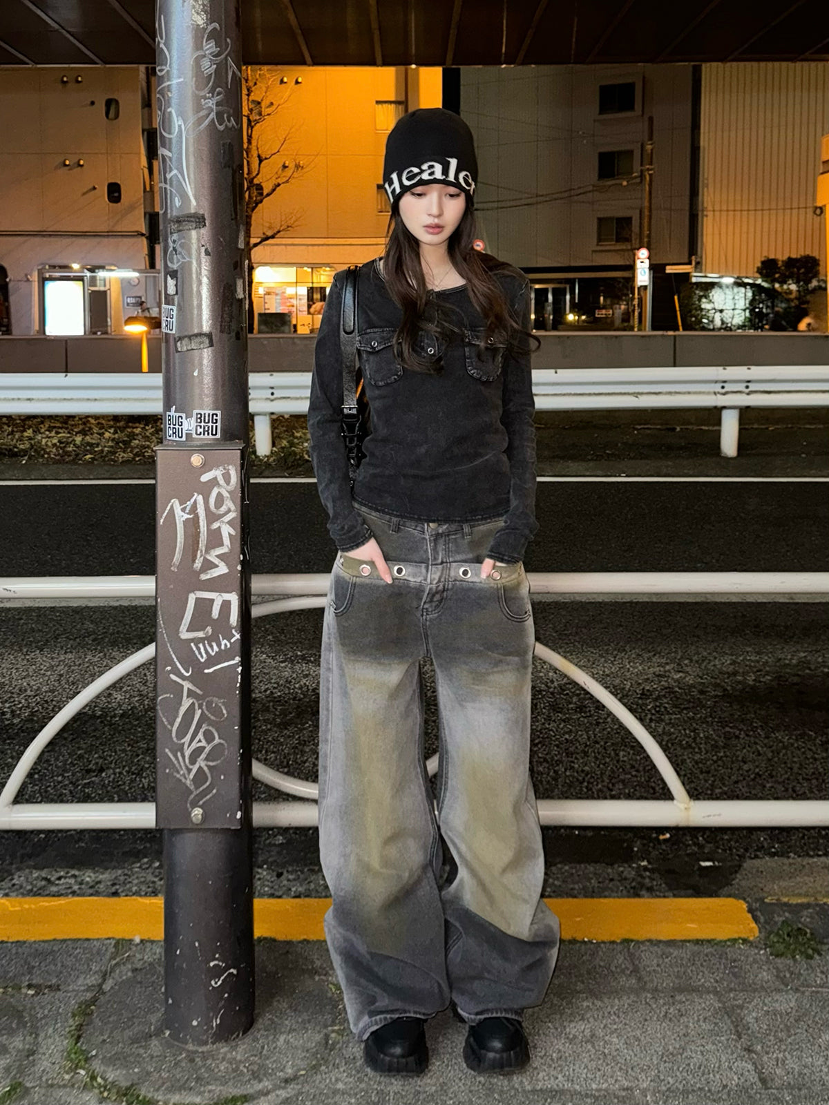 Brown Wash Ring Denim Pants