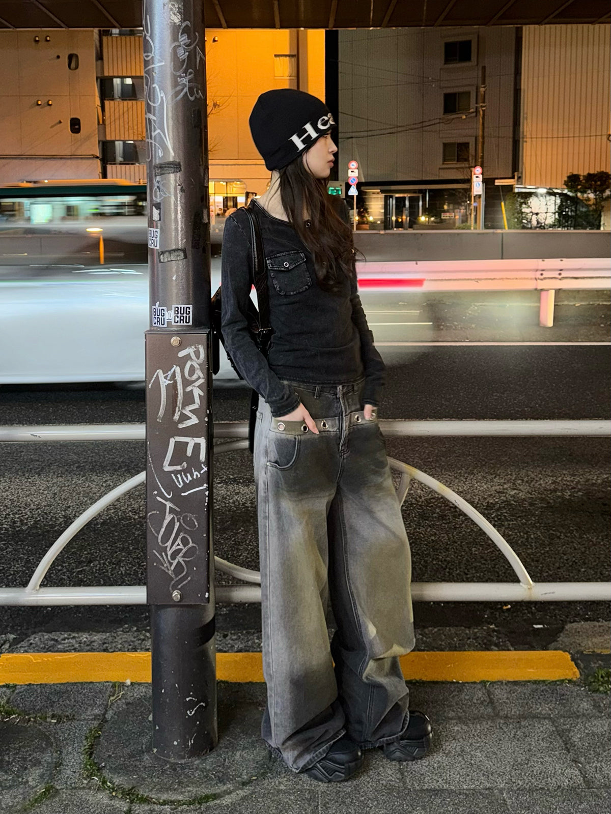 Brown Wash Ring Denim Pants