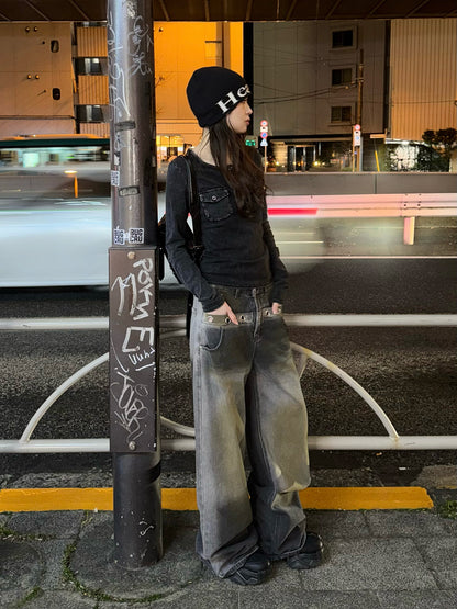 Brown Wash Ring Denim Pants