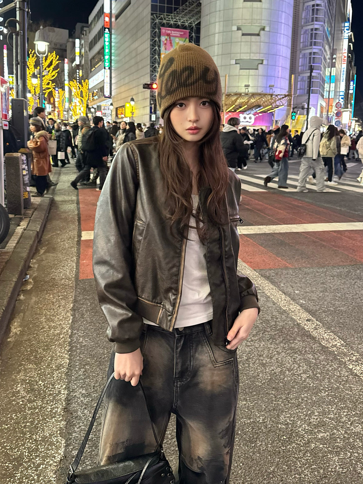 ヴィンテージレザータッチジップブルゾン