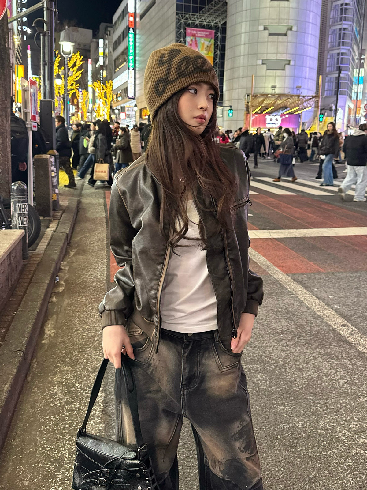 ヴィンテージレザータッチジップブルゾン