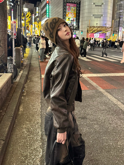 ヴィンテージレザータッチジップブルゾン