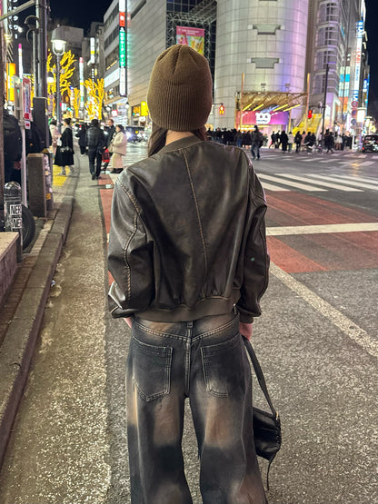 ヴィンテージレザータッチジップブルゾン