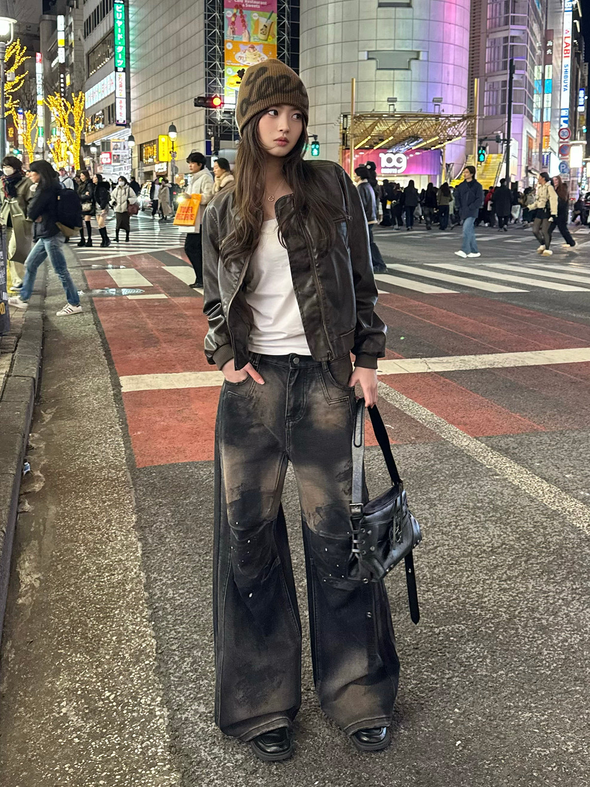 ヴィンテージレザータッチジップブルゾン