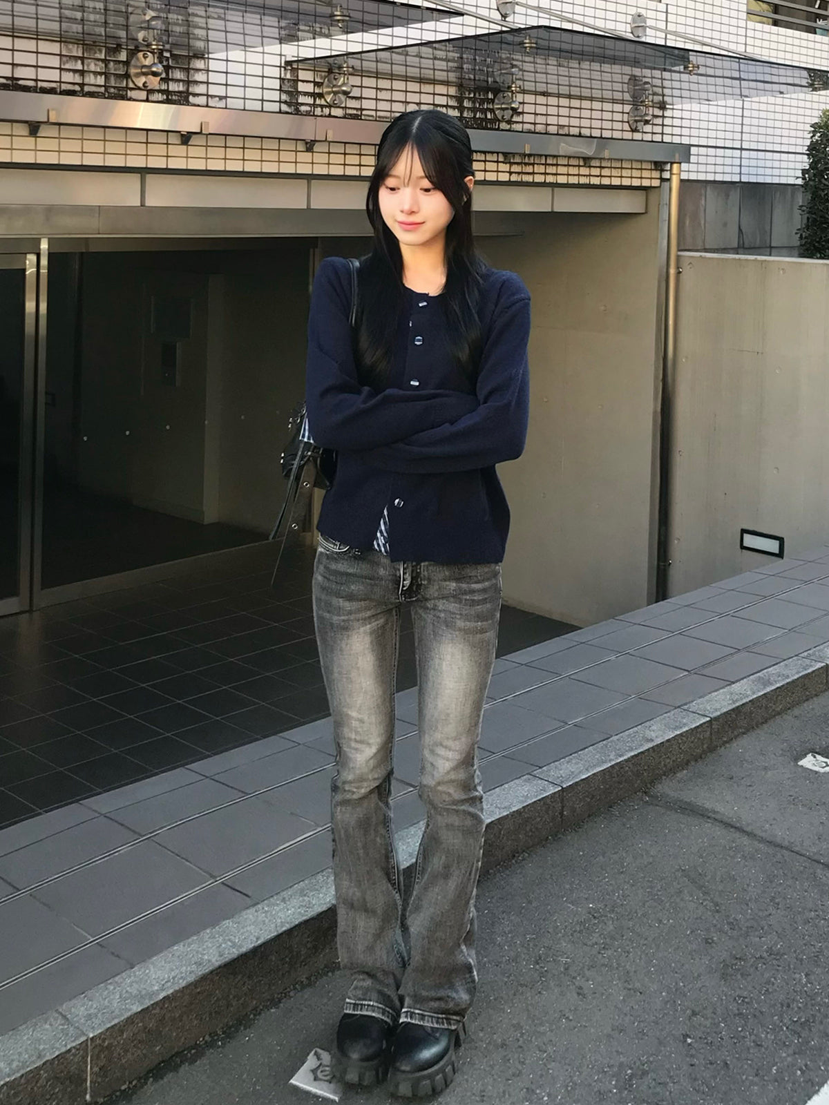 クルミボタンチェックニットカーディガン