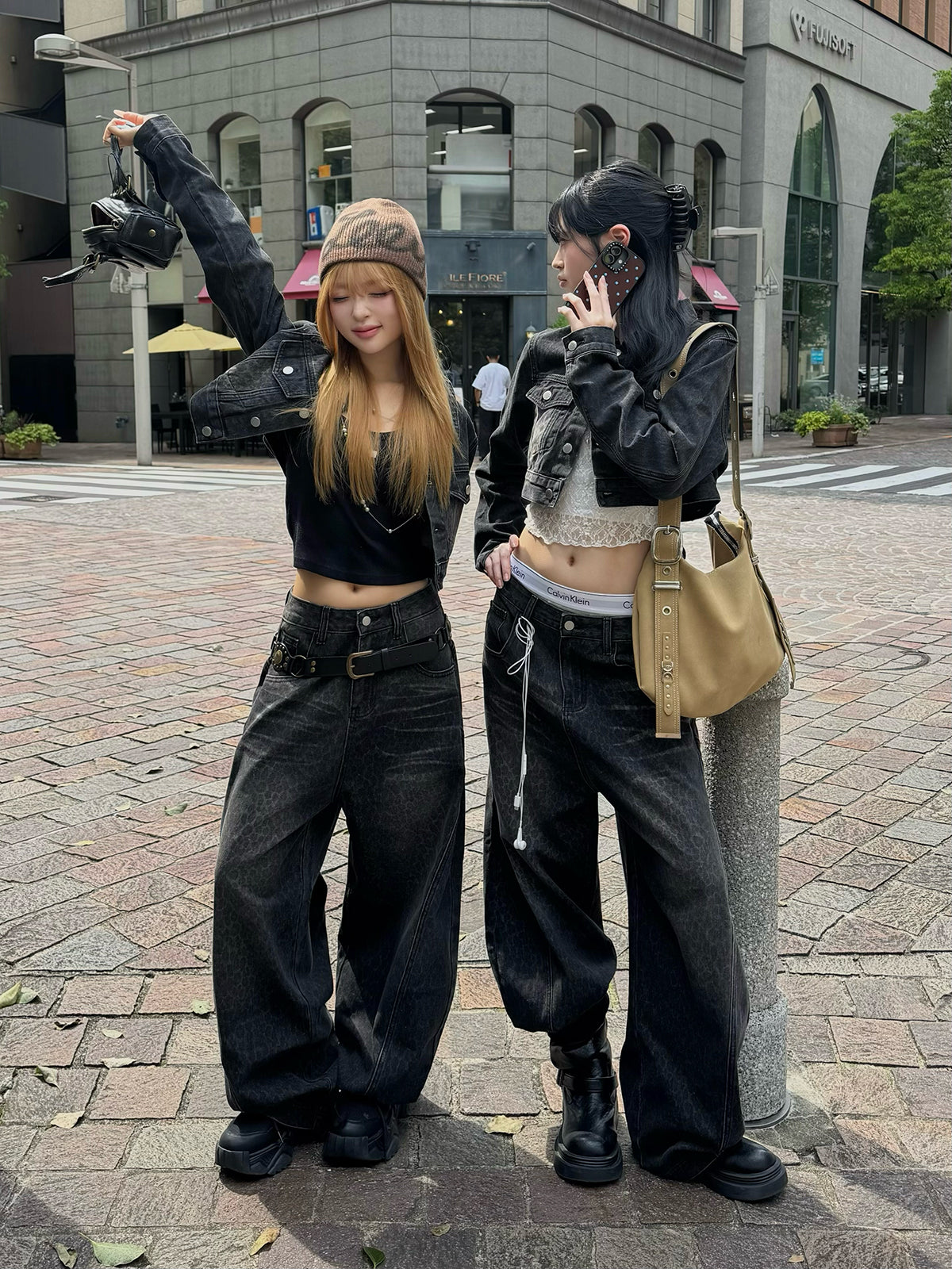 レオパードウォッシュドデニムセットアップ