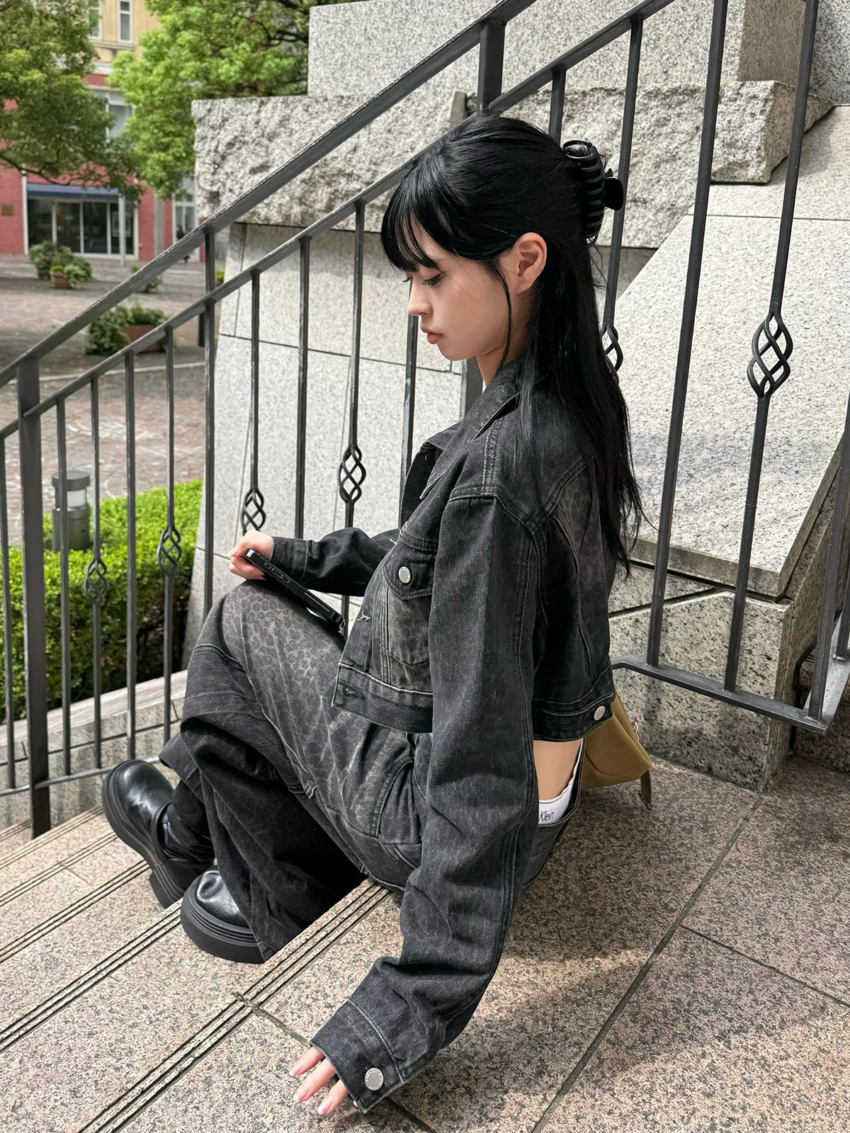 レオパードウォッシュドデニムセットアップ