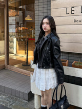 2/27★Photo Leather Touch Compact Jacket - Black