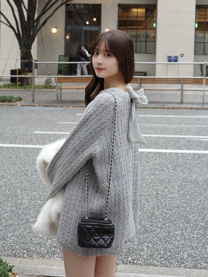 12/11★Size 蕾丝蝴蝶结宽松亮片针织衫