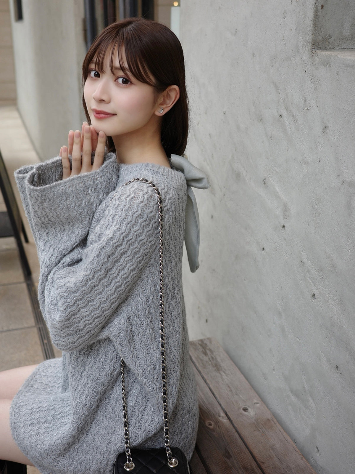 12/11★Size 蕾丝蝴蝶结宽松亮片针织衫