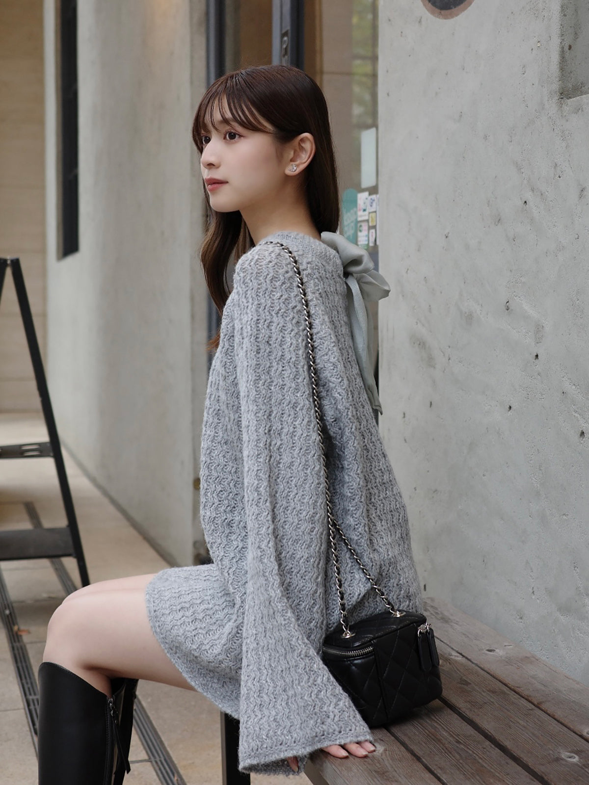 12/11★Size 蕾丝蝴蝶结宽松亮片针织衫